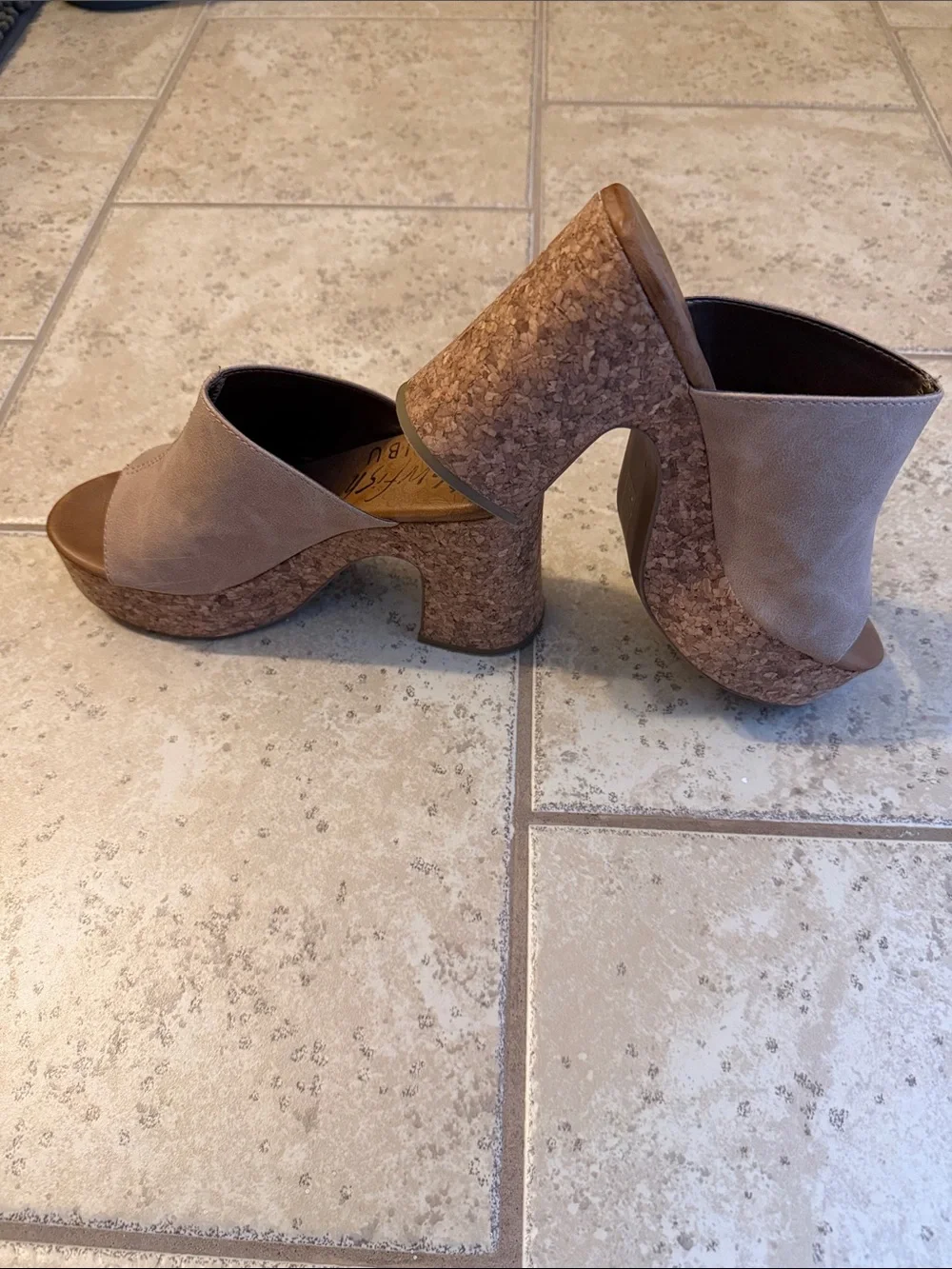 Blowfish Mauve-Taupe Suede Cork Platform Mules